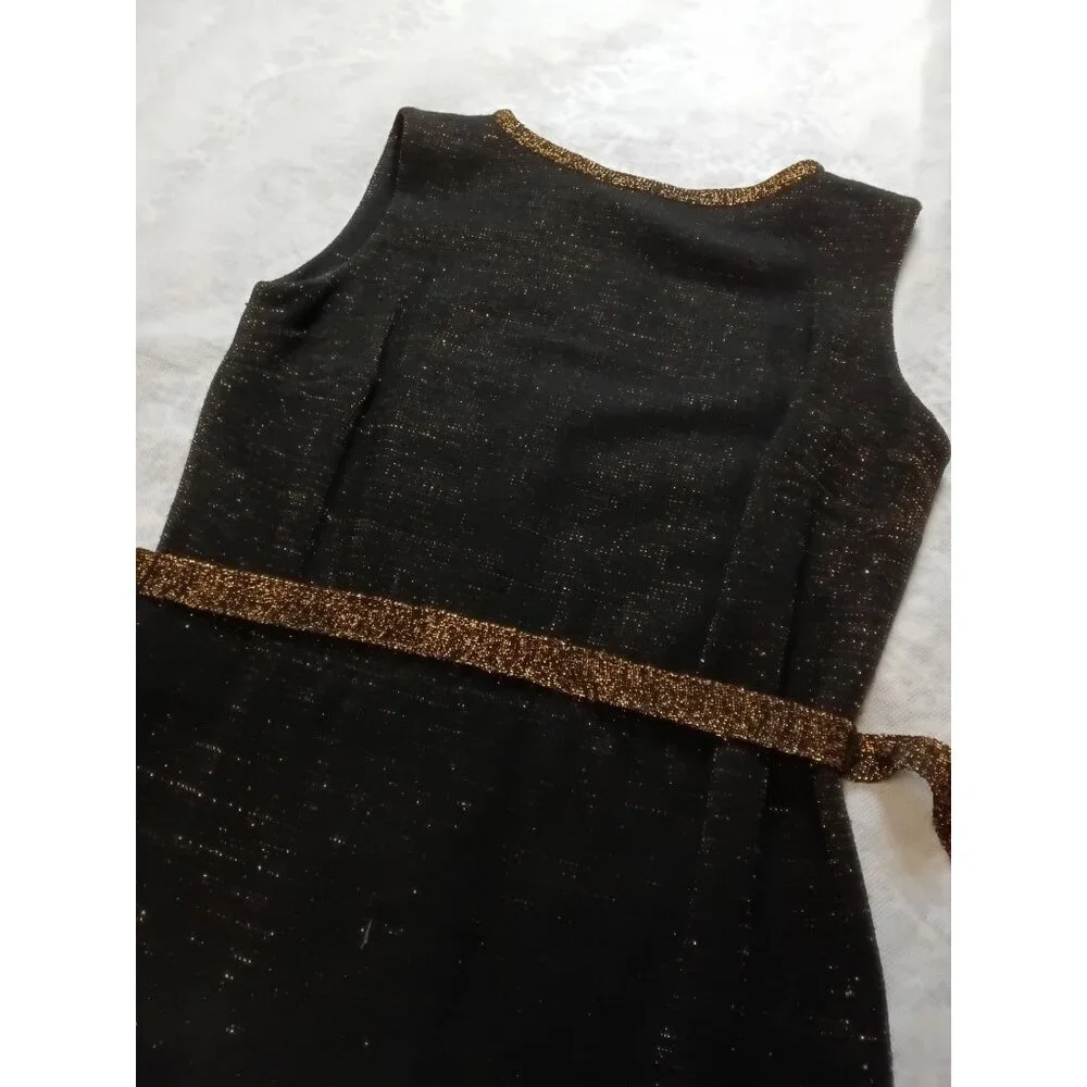 Vintage Camelot Patty Ann Dress Black & Gold Sheath Belted Medium - Picture 2 of 9